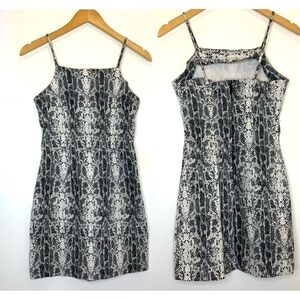 VINTAGE 90s Y2K FORMULA X Bodycon Black & White Snakeskin Print Denim Mini Dress